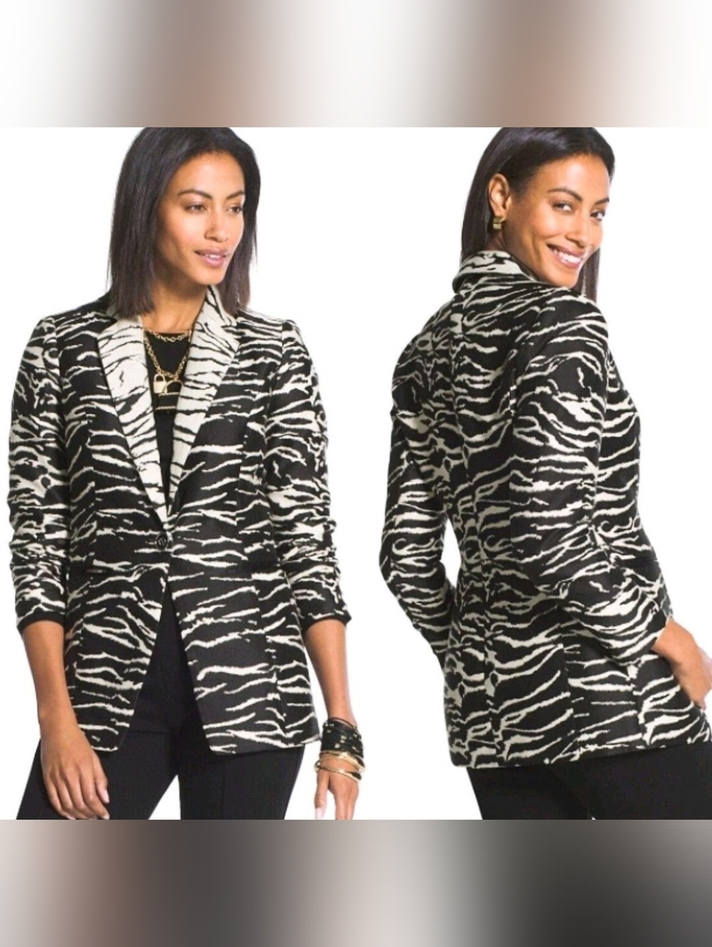Chico's Black & White Zebra Print Blazer Jacket Size Small ❤️